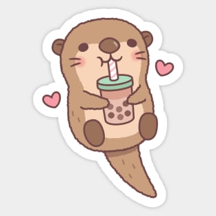 Cute Little Otter Loves Bubble Tea Sticker